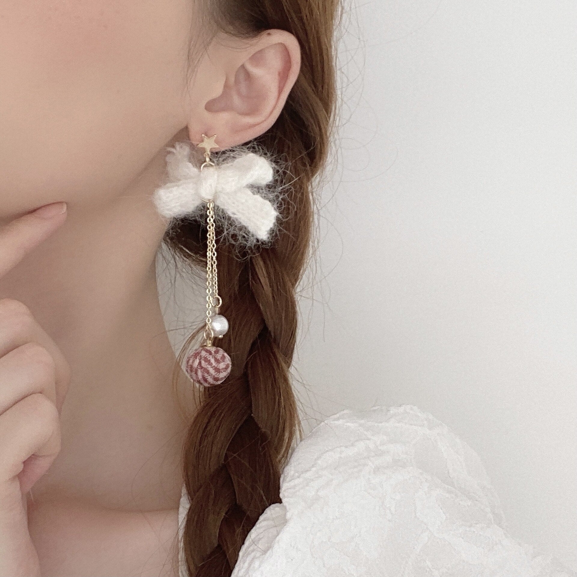 White Bunny Clip on Earrings