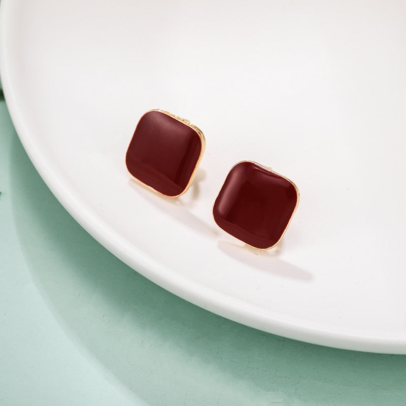 Square Enamel Clip on Earrings