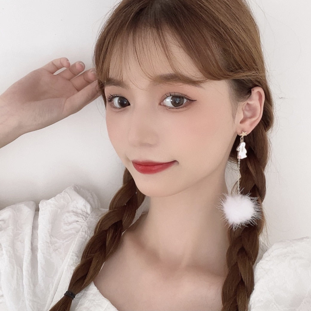 White Bunny Clip on Earrings