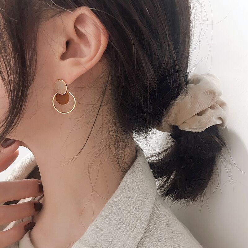 Brown Disc Clip on Earrings