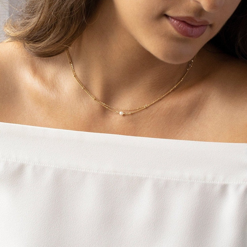 14K Gold Handmade Double Layer Pearl Necklace