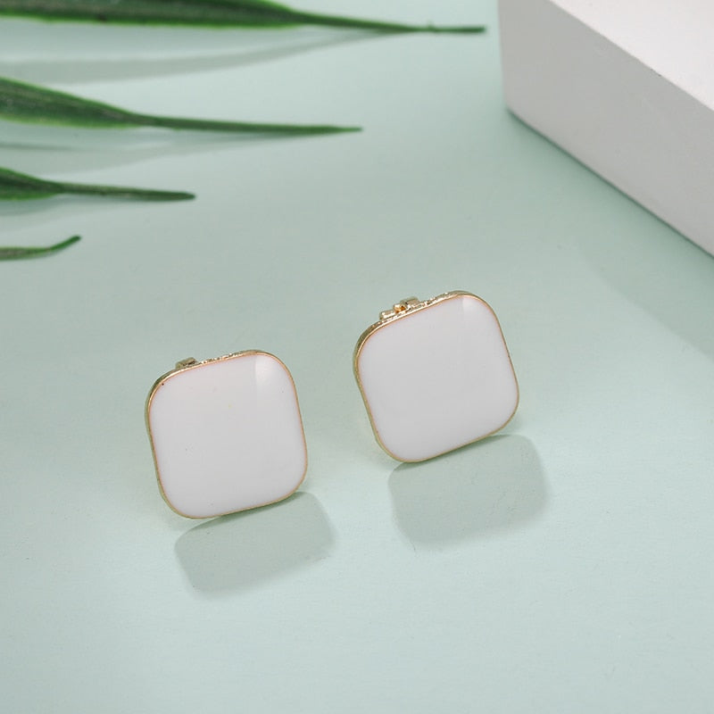 Square Enamel Clip on Earrings