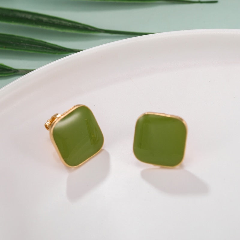Square Enamel Clip on Earrings