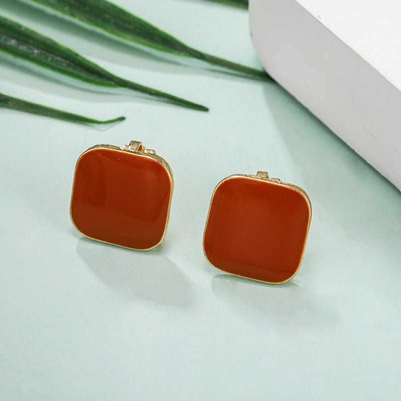 Square Enamel Clip on Earrings