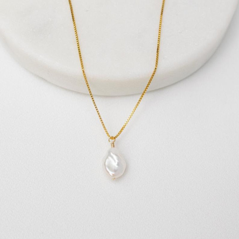 14K Gold Handmade Baroque Pearl Pendant Necklace