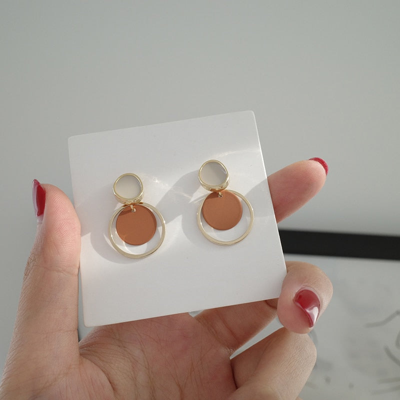 Brown Disc Clip on Earrings