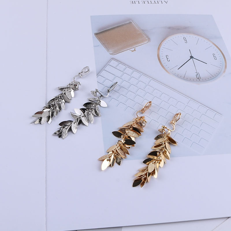 Copper Leaves Clip on Earrings