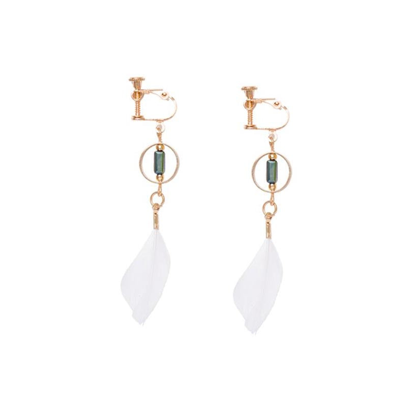 White Feather Clip on Earrings