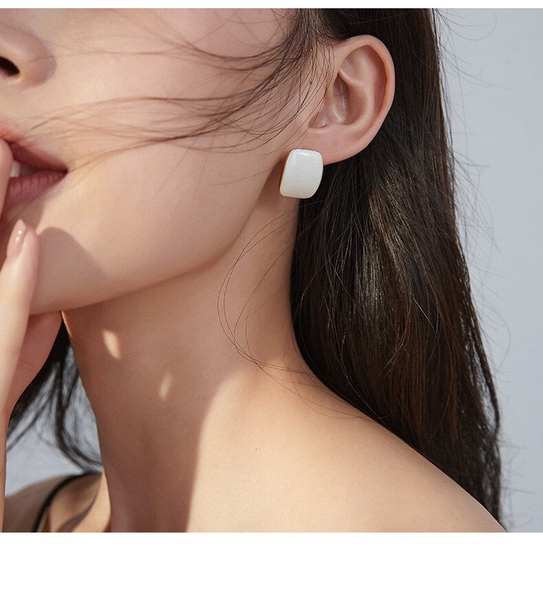 Square Enamel Clip on Earrings