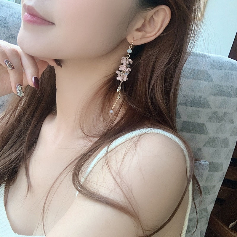 Flower Tassel Clip on Earrings