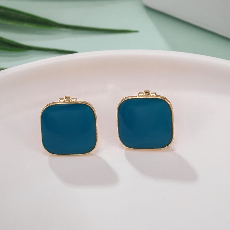 Square Enamel Clip on Earrings