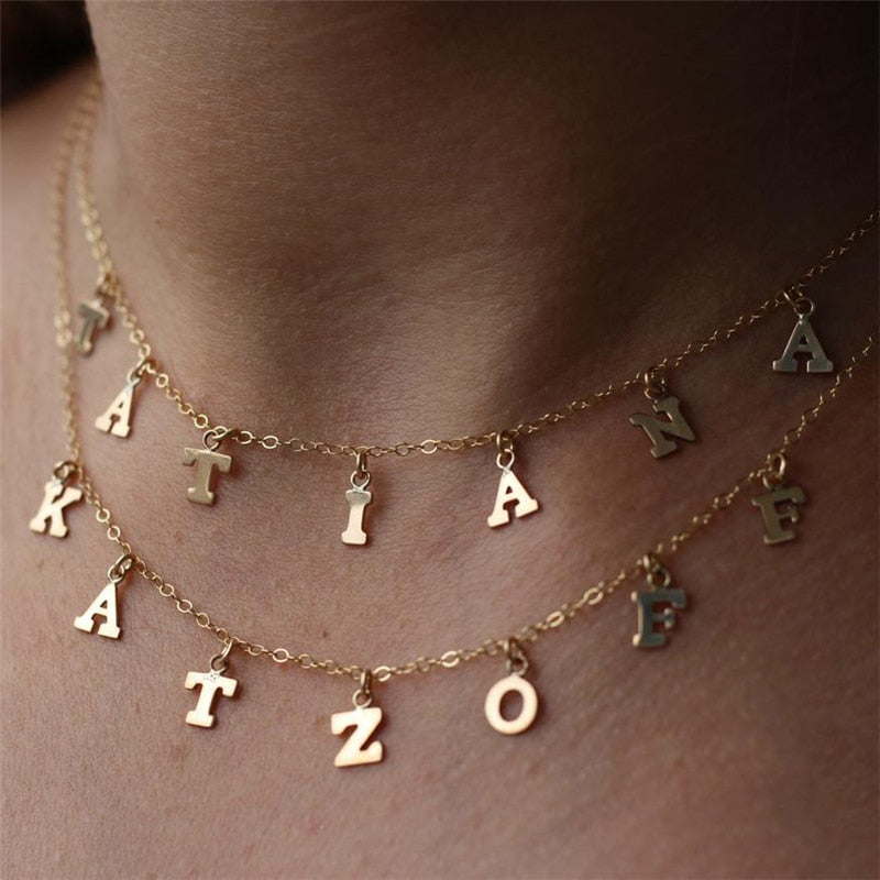 14k Gold Filled Initial Letter Necklace Choker