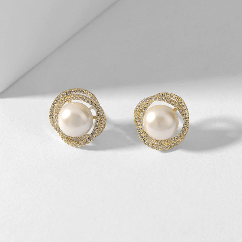 Whirlpool Pearl and Crystal Clip on Earrings