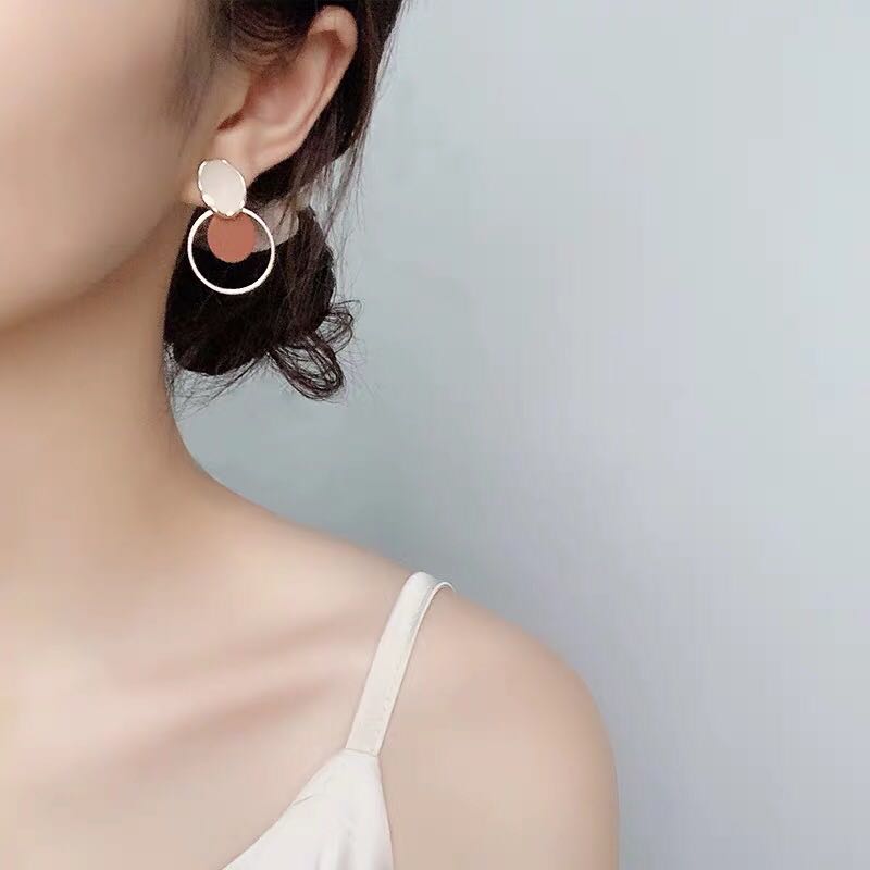 Brown Disc Clip on Earrings