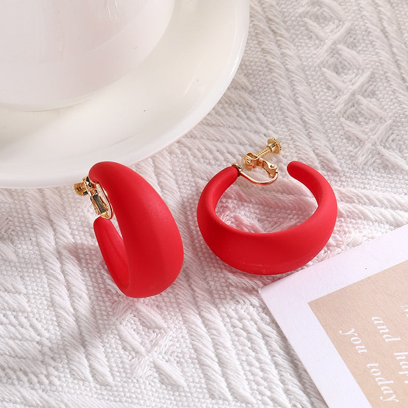 Acrylic C Shaped Hoop Clip on Earrings