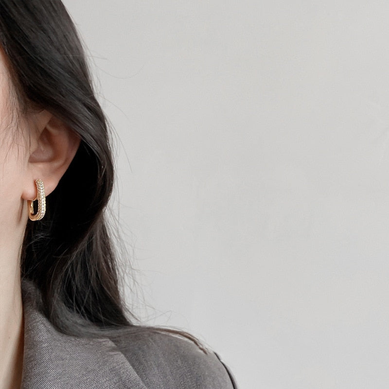 Square Rhinestone Brass Coil Earrings