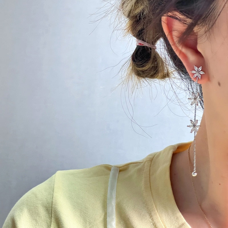 Zirconia Crystal Flowers Clip on Earrings