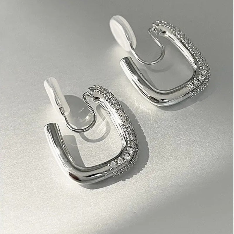 Square Rhinestone Brass Coil Earrings