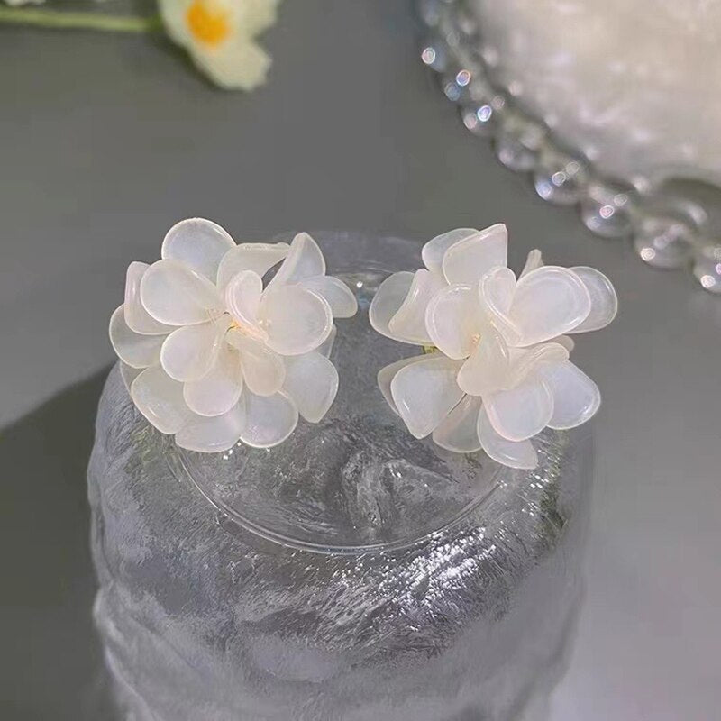 White & Green Flower Clip on Earrings