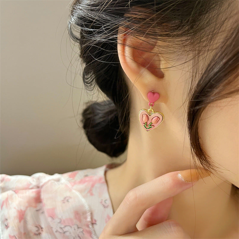 Pink Tulip Clip on Earrings