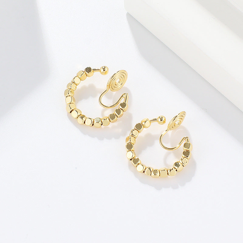 Beaded Cubes Brass Coil Earrings