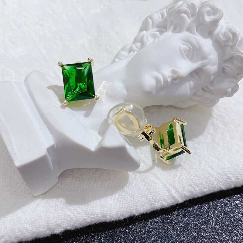 Emerald Cubic Zirconia Crystal Clip On Earrings