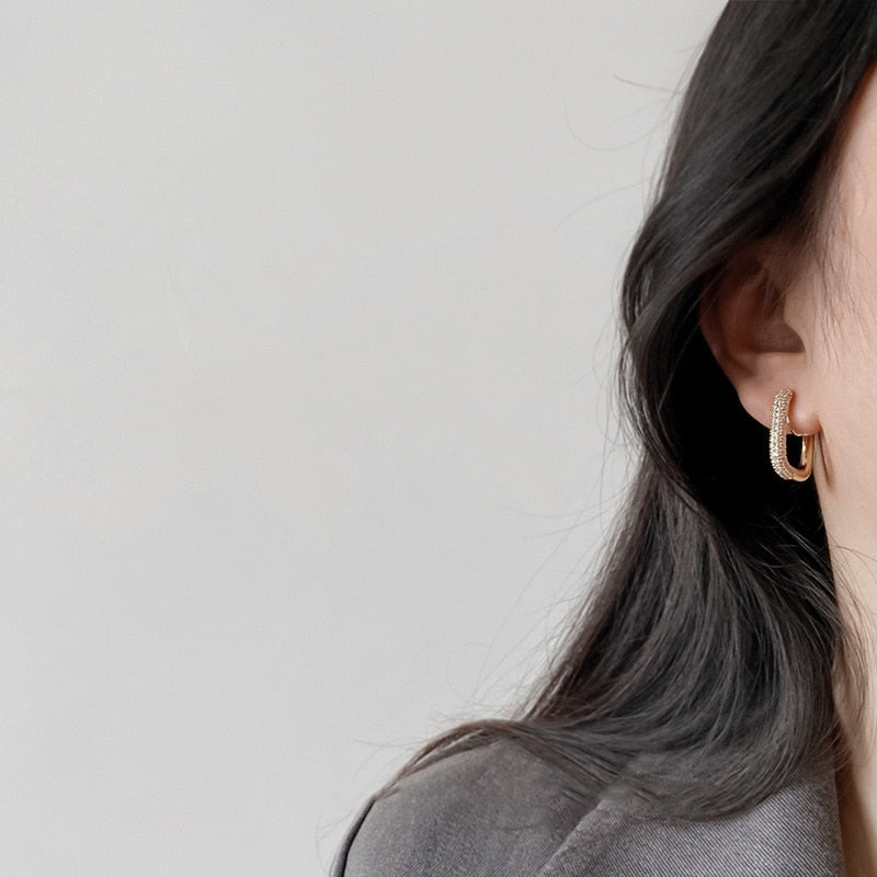 Square Rhinestone Brass Coil Earrings