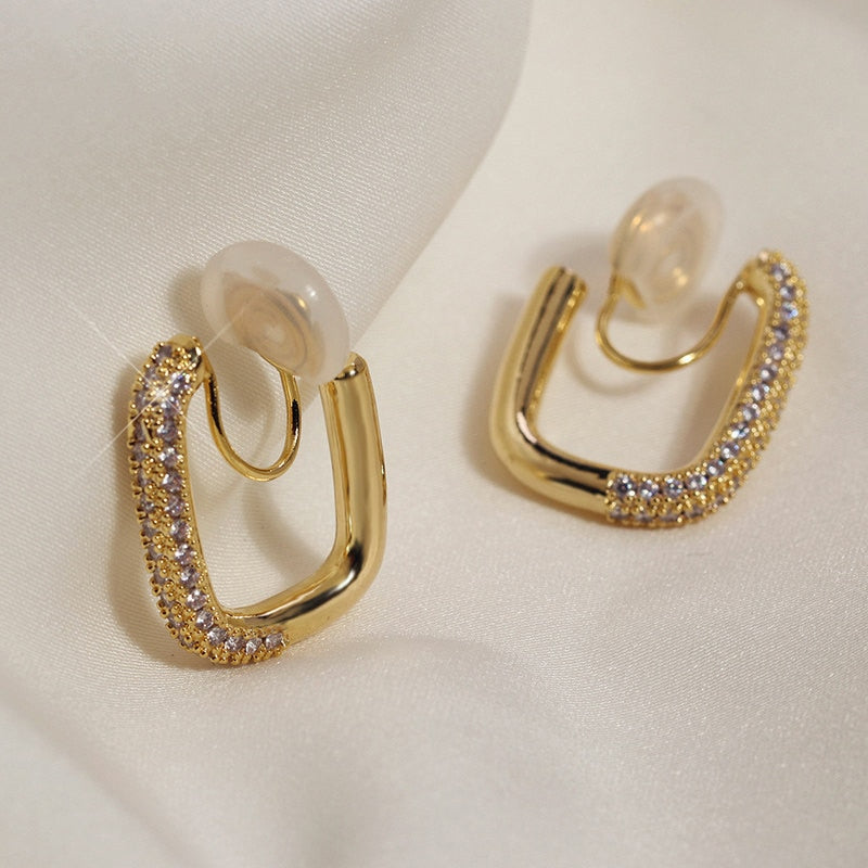 Square Rhinestone Brass Coil Earrings
