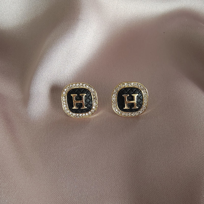 H Crystal Clip on Earring