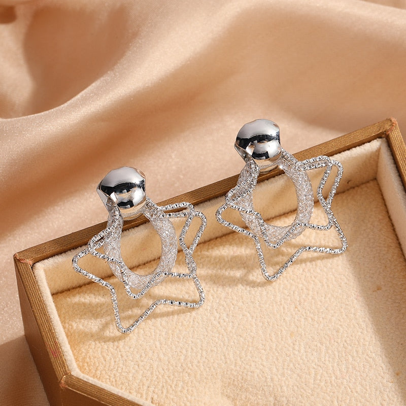 Pentagram with Mesh Clip on Earrings
