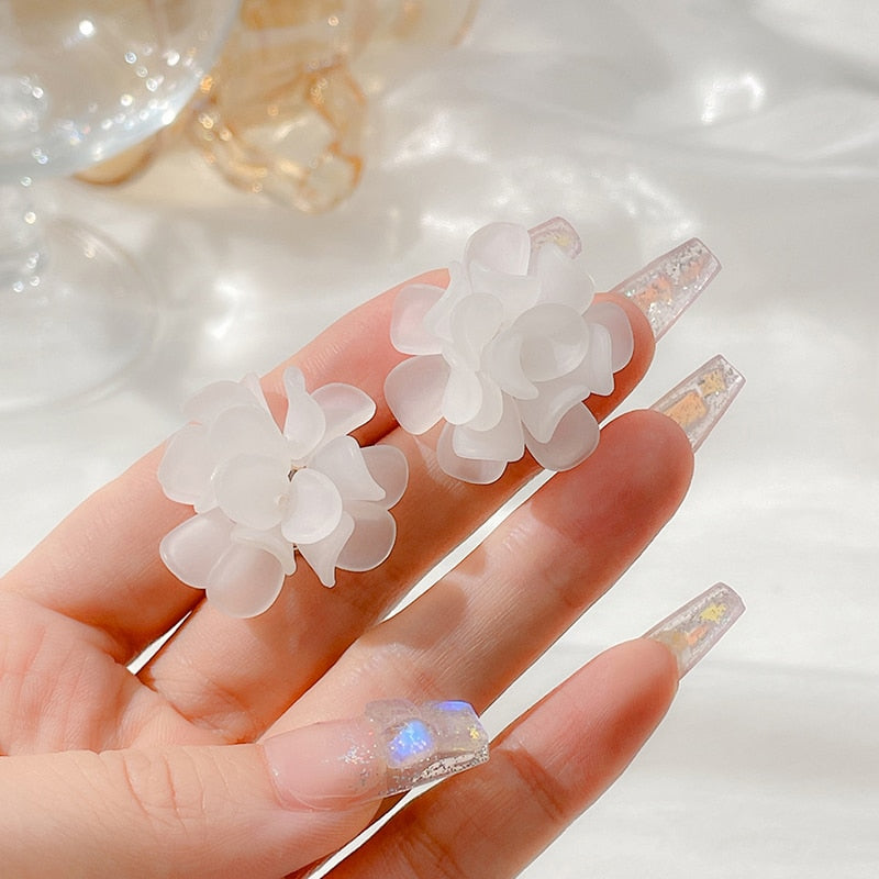 White & Green Flower Clip on Earrings