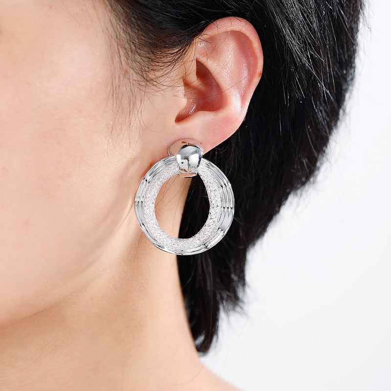 Round Metal with Mesh Clip on Earrings