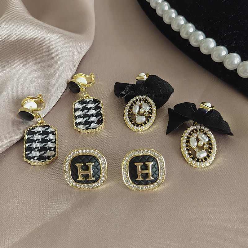 H Crystal Clip on Earring