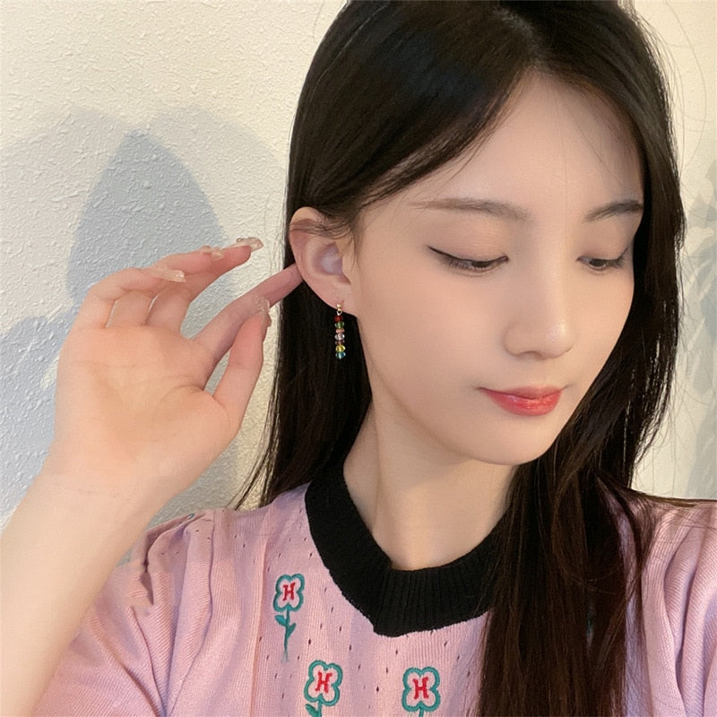 Rainbow Beads Clip on Earrings