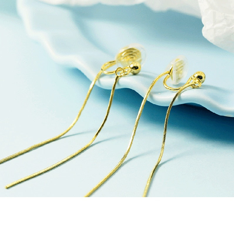 Minimalist Double Chain  Brass Coil Earrings