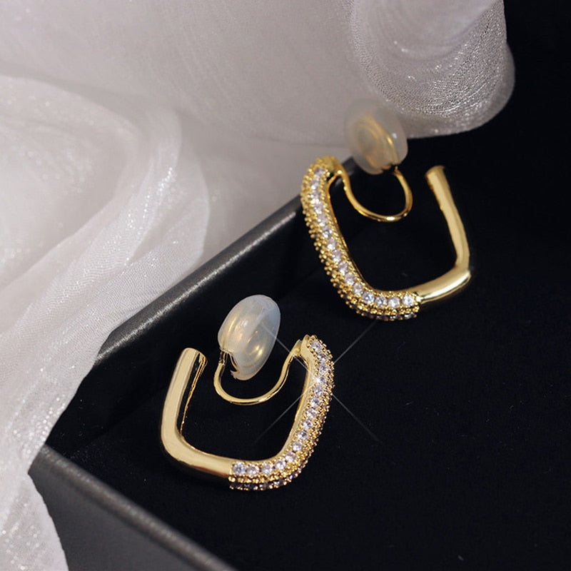 Square Rhinestone Brass Coil Earrings