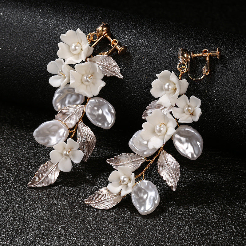 Handmade White Floral Bridal Earrings