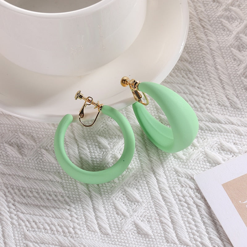 Acrylic C Shaped Hoop Clip on Earrings