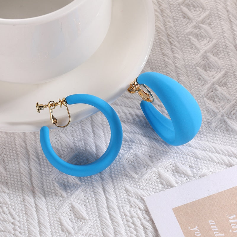 Acrylic C Shaped Hoop Clip on Earrings