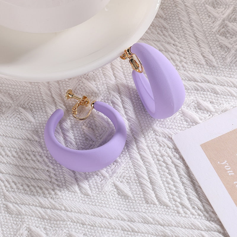 Acrylic C Shaped Hoop Clip on Earrings