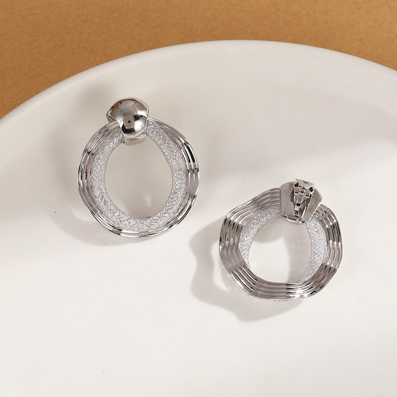 Round Metal with Mesh Clip on Earrings