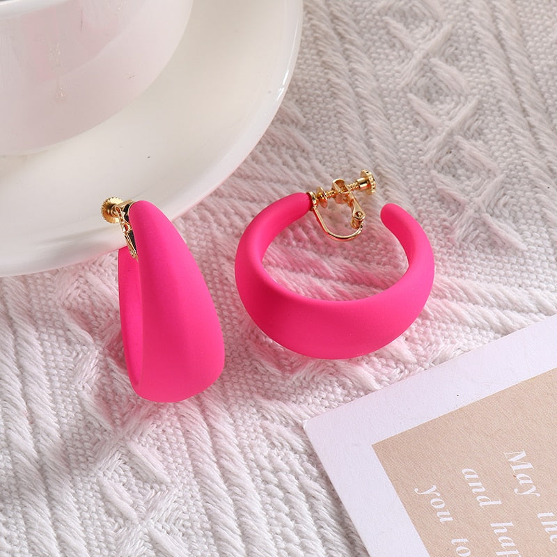 Acrylic C Shaped Hoop Clip on Earrings