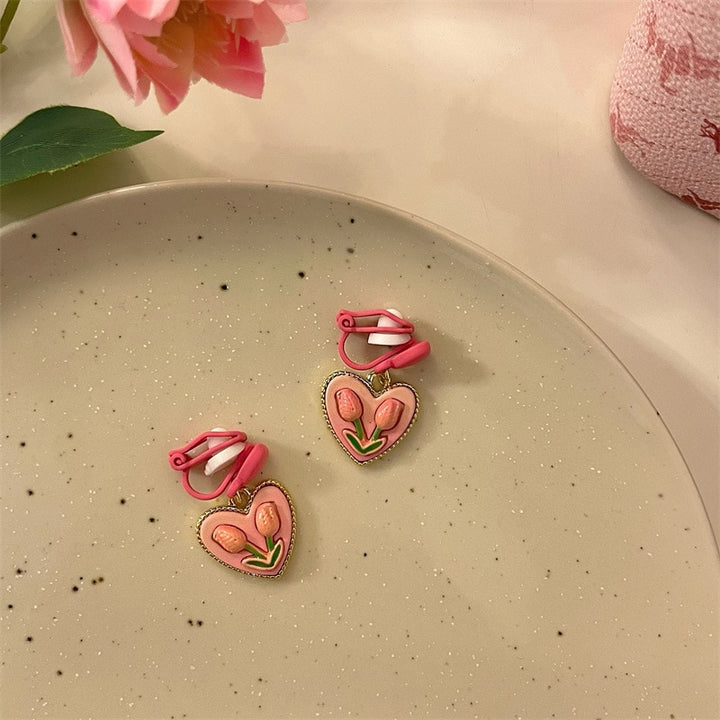 Pink Tulip Clip on Earrings