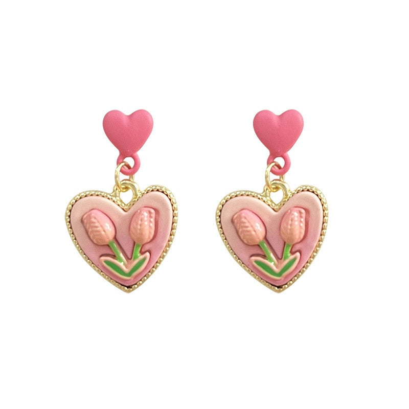 Pink Tulip Clip on Earrings