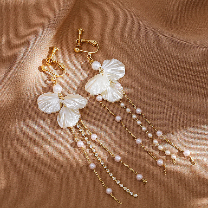 Pearl Flower Clip on Earrings