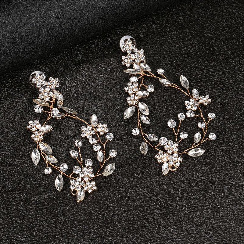 Handmade Rhinestone Floral Earrings