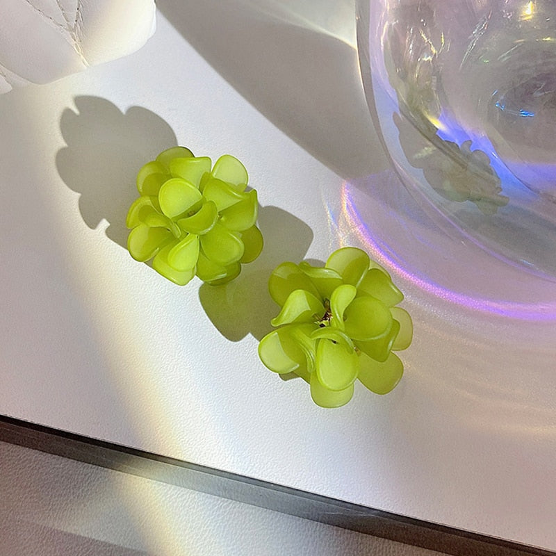 White & Green Flower Clip on Earrings