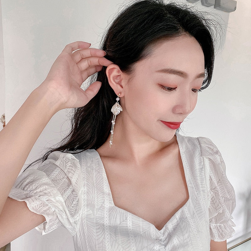 Pearl Flower Clip on Earrings
