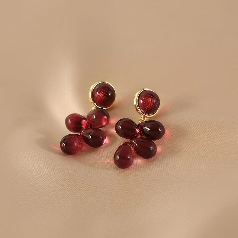 Vintage Green & Red Grape Clip on Earrings