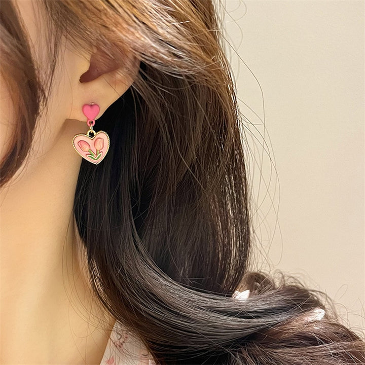 Pink Tulip Clip on Earrings